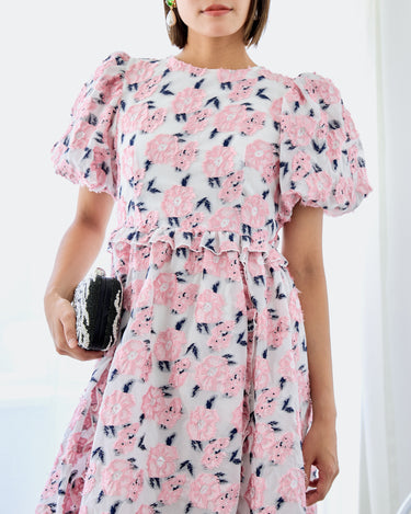 フローラルジャカードオープンバックドレス