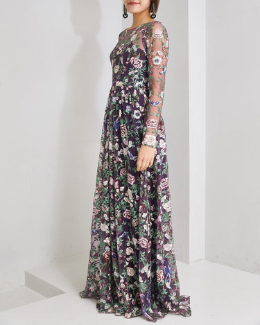 Marchesa Notte 刺繍 ドレス 全身 横 - Aライン