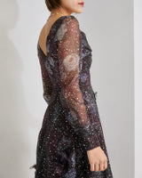 Marchesa Notte プラム ドレス 上半身 横 - ツイストデザイン