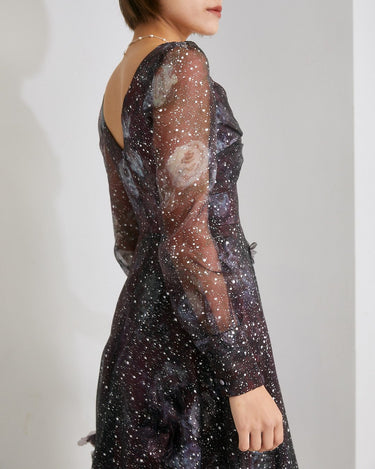 Marchesa Notte プラム ドレス 上半身 横 - ツイストデザイン