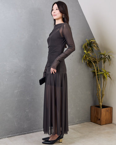 レンタルドレス ｜Bec + Bridge（ベック アンド ブリッジ）｜シアーアシンメトリーギャザー マキシドレス｜結婚式・二次会・パーティー