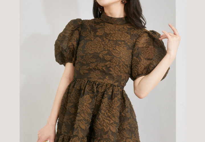 Cecilie Bahnsen brown floral chiffon midi dress, spring wedding outfit