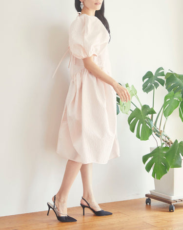 レンタルドレス｜Cecilie Bahnsen（セシリーバンセン）｜ピンク｜パフ袖｜ミディ丈｜結婚式お呼ばれ
