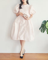 レンタルドレス｜Cecilie Bahnsen（セシリーバンセン）｜ピンク｜パフ袖｜ミディ丈｜結婚式お呼ばれ