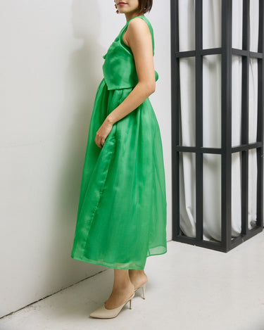 レンタルドレス｜Cecilie Bahnsen（セシリーバンセン）｜グリーン｜ミディ丈｜結婚式お呼ばれ