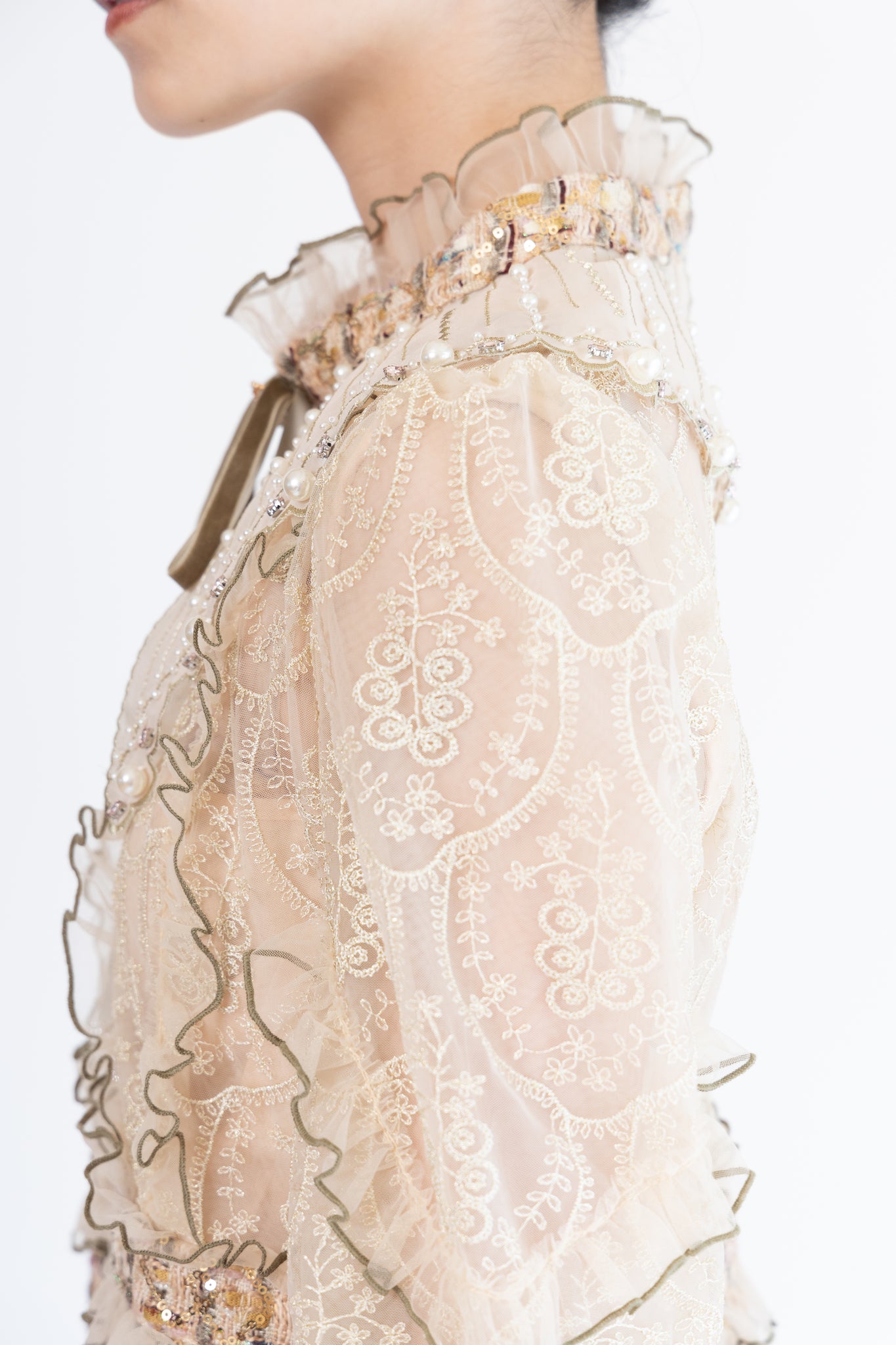 パール刺繍チュール＆スパンコール刺繍ツイードドレス