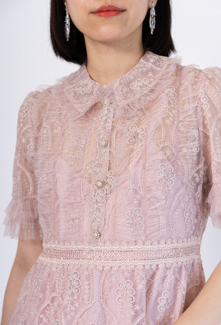 草花刺繍チュール フリル装飾ティアードドレス