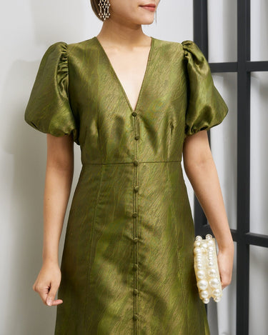 レンタルドレス｜Ganni｜グリーン｜ミディ丈｜結婚式お呼ばれ