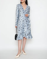 レンタルドレス｜Ganni｜水色｜花柄｜ミディ丈｜結婚式お呼ばれ