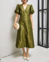 レンタルドレス｜Ganni｜深みグリーン｜ミディ丈｜結婚式お呼ばれ