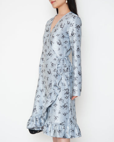 レンタルドレス｜Ganni｜水色｜ミディ丈｜結婚式お呼ばれ