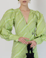 ライトグリーン｜パフ袖｜レンタルドレス｜結婚式お呼ばれ｜Ganni