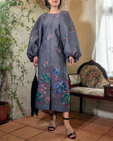 レンタルドレス｜Ganni｜花柄｜グレー｜ミディ丈｜結婚式お呼ばれ