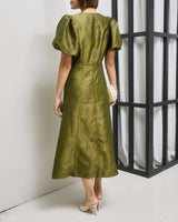 レンタルドレス｜Ganni｜深みグリーン｜ミディ丈｜結婚式お呼ばれ