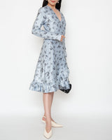 レンタルドレス｜Ganni｜水色｜花柄｜ミディ丈｜結婚式お呼ばれ