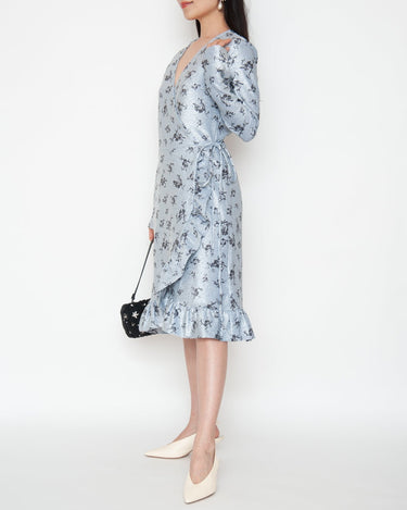 レンタルドレス｜Ganni｜水色｜ミディ丈｜結婚式お呼ばれ