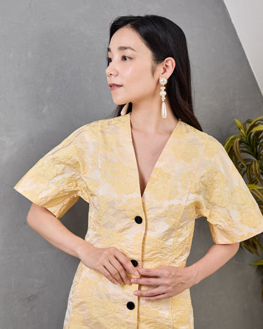レンタルドレス ｜Ganni（ガニー）｜フローラルジャカード Vネックシャツドレス｜結婚式・二次会・パーティー