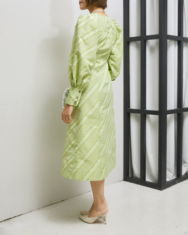 ライトグリーン｜パフ袖｜レンタルドレス｜結婚式お呼ばれ｜Ganni