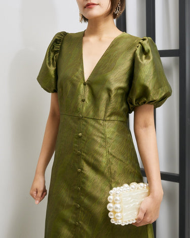 レンタルドレス｜Ganni｜深みグリーン｜ミディ丈｜結婚式お呼ばれ