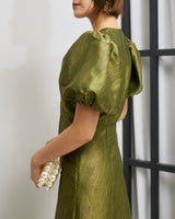 レンタルドレス｜Ganni｜深みグリーン｜ミディ丈｜結婚式お呼ばれ