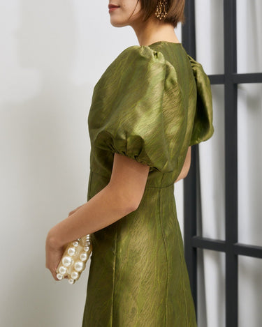 レンタルドレス｜Ganni｜グリーン｜ミディ丈｜結婚式お呼ばれ