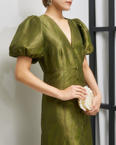 レンタルドレス｜Ganni｜深みグリーン｜ミディ丈｜結婚式お呼ばれ