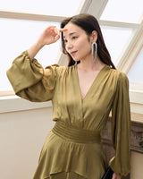 レンタルドレス ｜Maje（マージュ）｜サテンティアード フィッシュテールドレス｜結婚式・二次会・パーティー