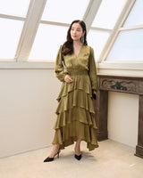 レンタルドレス ｜Maje（マージュ）｜サテンティアード フィッシュテールドレス｜結婚式・二次会・パーティー