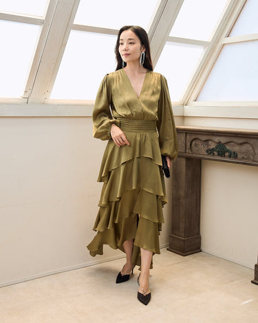 レンタルドレス ｜Maje（マージュ）｜サテンティアード フィッシュテールドレス｜結婚式・二次会・パーティー