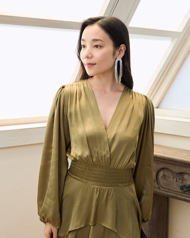 レンタルドレス ｜Maje（マージュ）｜サテンティアード フィッシュテールドレス｜結婚式・二次会・パーティー