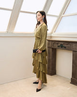 レンタルドレス ｜Maje（マージュ）｜サテンティアード フィッシュテールドレス｜結婚式・二次会・パーティー