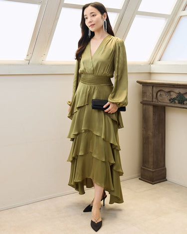 レンタルドレス ｜Maje（マージュ）｜サテンティアード フィッシュテールドレス｜結婚式・二次会・パーティー