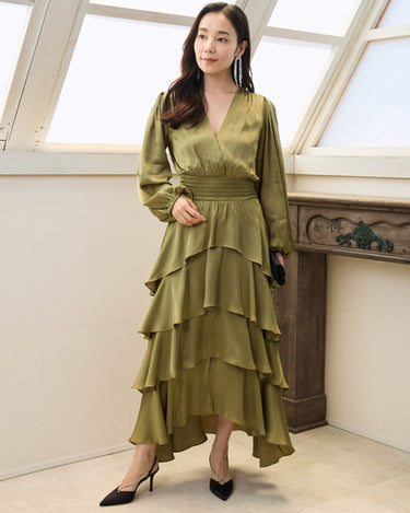 レンタルドレス ｜Maje（マージュ）｜サテンティアード フィッシュテールドレス｜結婚式・二次会・パーティー