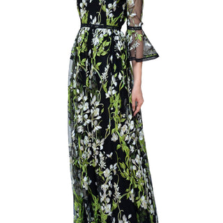 レンタルドレス｜Marchesa Notte｜ブラック｜刺繍｜ロング丈｜イブニング