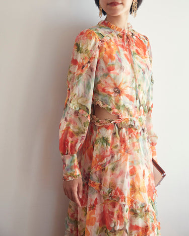 Marchesa Notte（マルケッサ ノッテ）のミディドレス結婚式やパーティーにぴったりのレンタルアイテム。