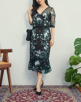 Marchesa Notte（マルケッサ ノッテ）のミディドレス結婚式やパーティーにぴったりのレンタルアイテム。