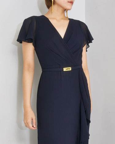 ネイビー｜シフォン｜レンタルドレス｜結婚式お呼ばれ｜Lauren Ralph Lauren