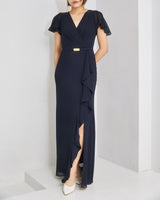 ネイビー｜シフォン｜レンタルドレス｜結婚式お呼ばれ｜Lauren Ralph Lauren