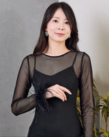 レンタルドレス ｜Never Fully Dressed（ネヴァー フル ドレスト）｜2way フェザートリム シアーメッシュドレス｜結婚式・二次会・パーティー