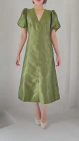 レンタルドレス｜Ganni｜深みグリーン｜ミディ丈｜結婚式お呼ばれ