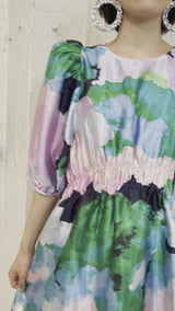 レンタルドレス｜Stine Goya｜ピンク×グリーン｜花柄｜ミディ丈｜結婚式お呼ばれ