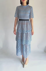 レンタルドレス｜Self-Portrait｜水色｜レース｜ミディ丈｜結婚式お呼ばれ