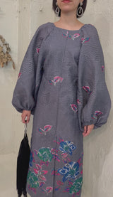 レンタルドレス｜Ganni｜花柄｜グレー｜ミディ丈｜結婚式お呼ばれ