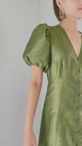 レンタルドレス｜Ganni｜深みグリーン｜ミディ丈｜結婚式お呼ばれ