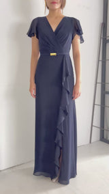 ネイビー｜シフォン｜レンタルドレス｜結婚式お呼ばれ｜Lauren Ralph Lauren