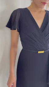 ネイビー｜シフォン｜レンタルドレス｜結婚式お呼ばれ｜Lauren Ralph Lauren