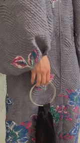 レンタルドレス｜Ganni｜花柄｜グレー｜ミディ丈｜結婚式お呼ばれ