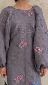 レンタルドレス｜Ganni｜花柄｜グレー｜ミディ丈｜結婚式お呼ばれ