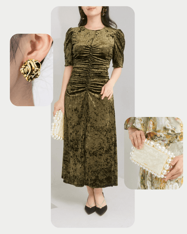 レンタルドレス ｜Rentable Runway｜【3 point SET】クラッシュドベルベットルーシュ入りドレス｜結婚式・二次会・パーティー