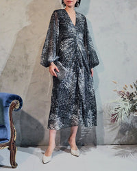 Rotate Birger Christensen - ミディドレス - ふくれ織りフラワーシフォンルーシュ入りドレス - Rentable Runway